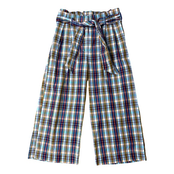J. Crew Plaid Ankle-Cropped Paperbag Waist Pants in Blue, Cream, Brown - Picture 2 of 9